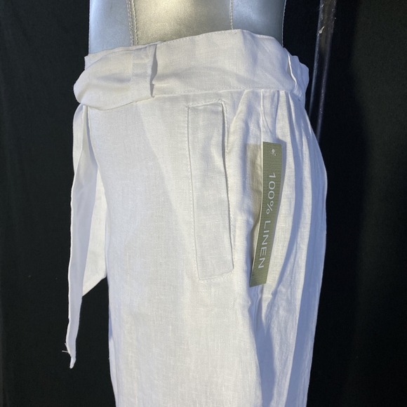 NWT PECK PECK Pants XL White Linen Resort Hi Waist Belt Pocket Business Vacation - Picture 4 of 6
